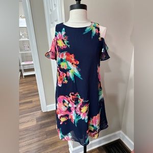 Watercolor Floral Cold Shoulder Kensie Dress